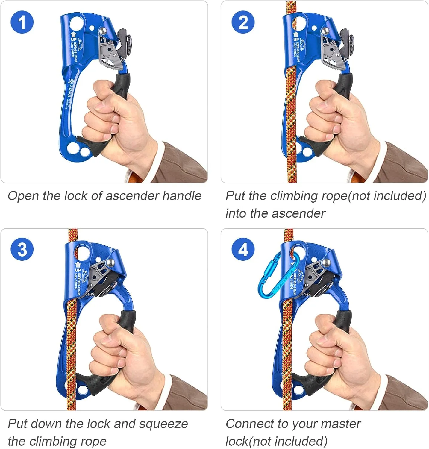Lixada Climbing Hand Ascender 8-13mm Vertical Rope Access with Ergonomic Rubber Handle CE Certified Strong Rappelling Gear Equipment for Rock Climbing Tree Arborist, Rescue Caving