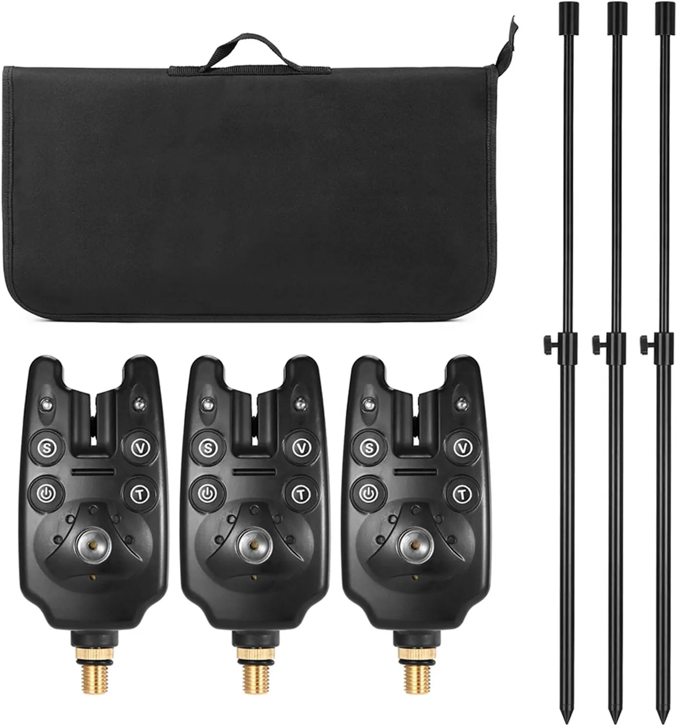 Lixada Fishing Bite Indicators Kit - 3 LED Alarm Alerts, Extending Aluminum Alloy Bankstick, Swinger with Padded Tool Bag