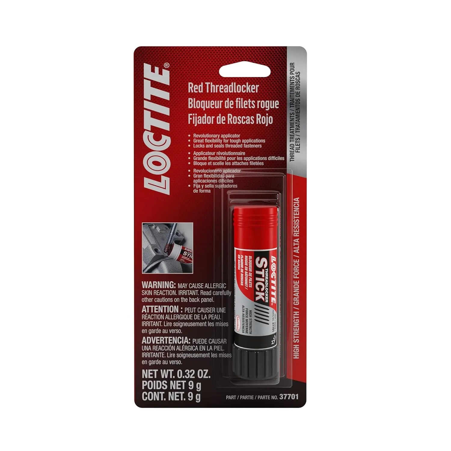 Loctite 268 Threadlocker Red Glue Stick - High Strength Thread Lock, High Temp, Heavy-Duty Applications, Works on All Metals - 9 g, 1 Pack
