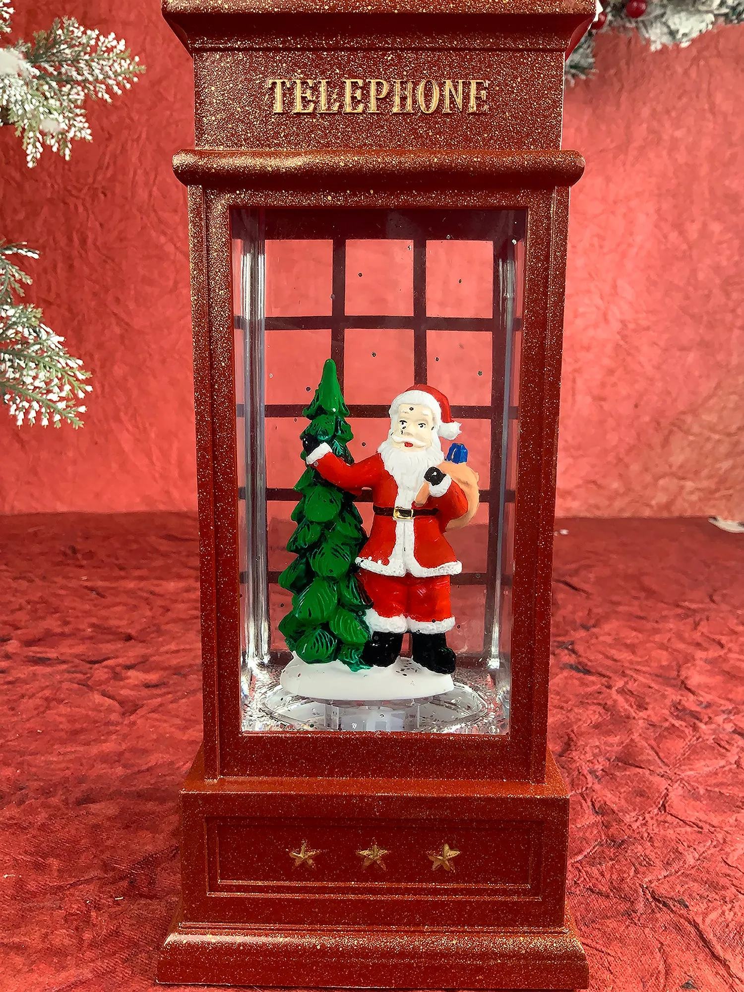 London booth Santa with Tree Musical Glitter Light Water Magical Christmas Snow Globe