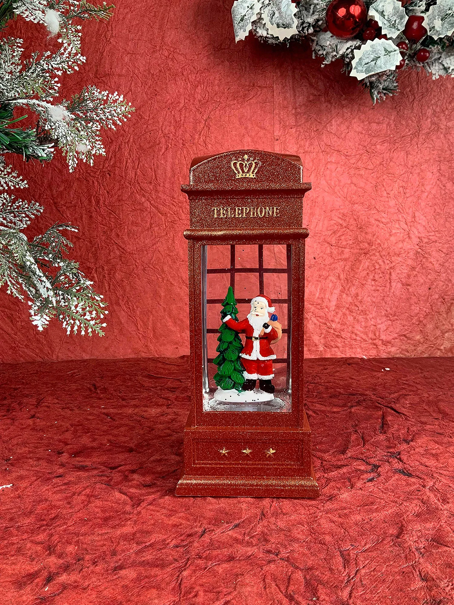 London booth Santa with Tree Musical Glitter Light Water Magical Christmas Snow Globe