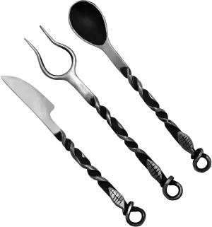 Lord of Battles Medieval Cutlery Set Functional Camp Gear Rustic Viking Cutlery Set | Pack of Medieval Knife, Fork, Spoon | Handforged Feating Set (Mild Steel)