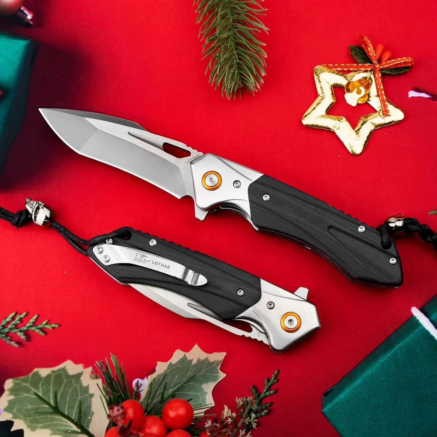 LOTHAR LICH KING Pocket Knife, 3.5 Inch D2 Steel Folding Knife with Clip, G10 Handle, Exotic Touch EDC Knife, Gifts Pocket Knife for Men Women