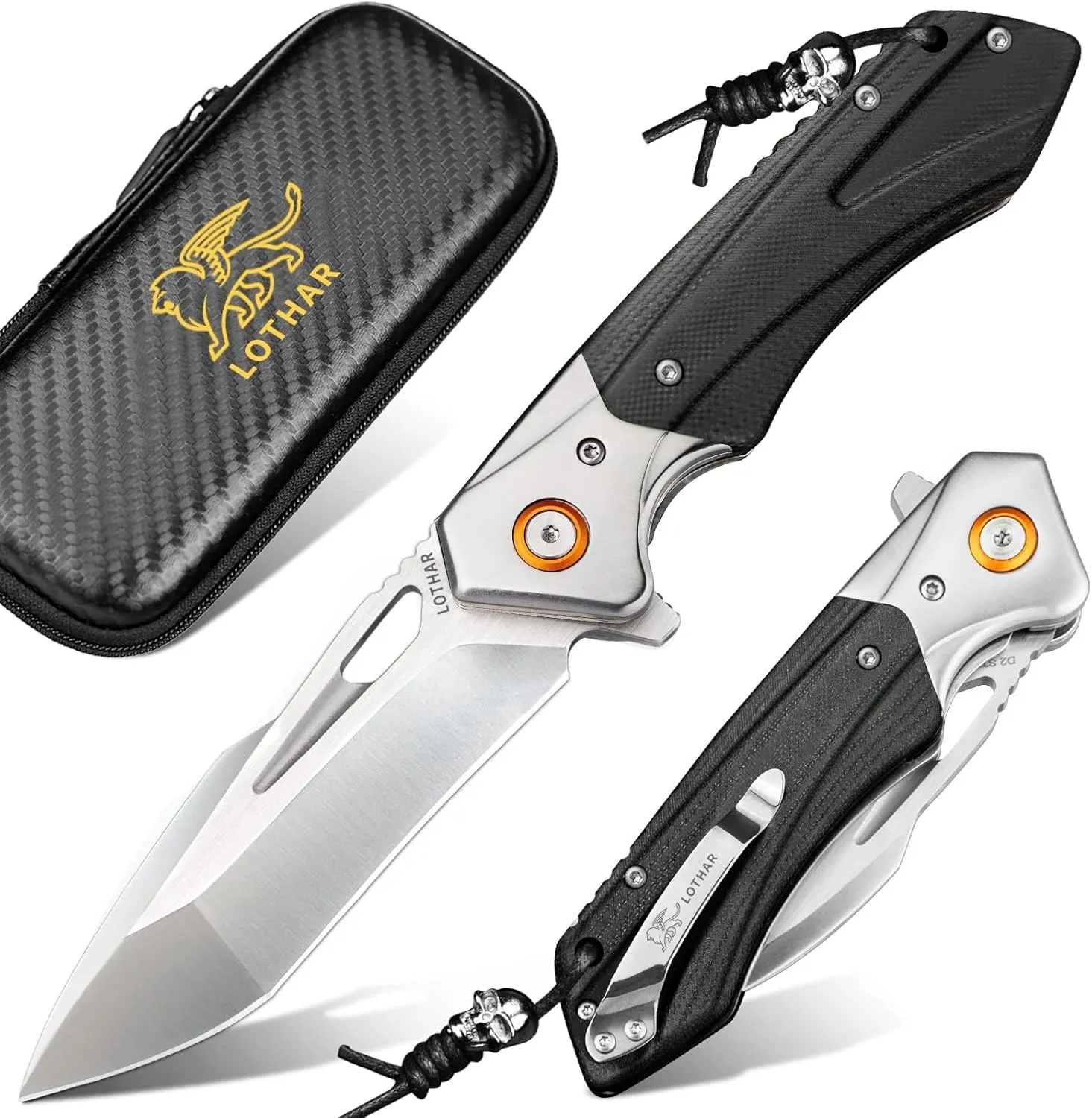 LOTHAR LICH KING Pocket Knife, 3.5 Inch D2 Steel Folding Knife with Clip, G10 Handle, Exotic Touch EDC Knife, Gifts Pocket Knife for Men Women