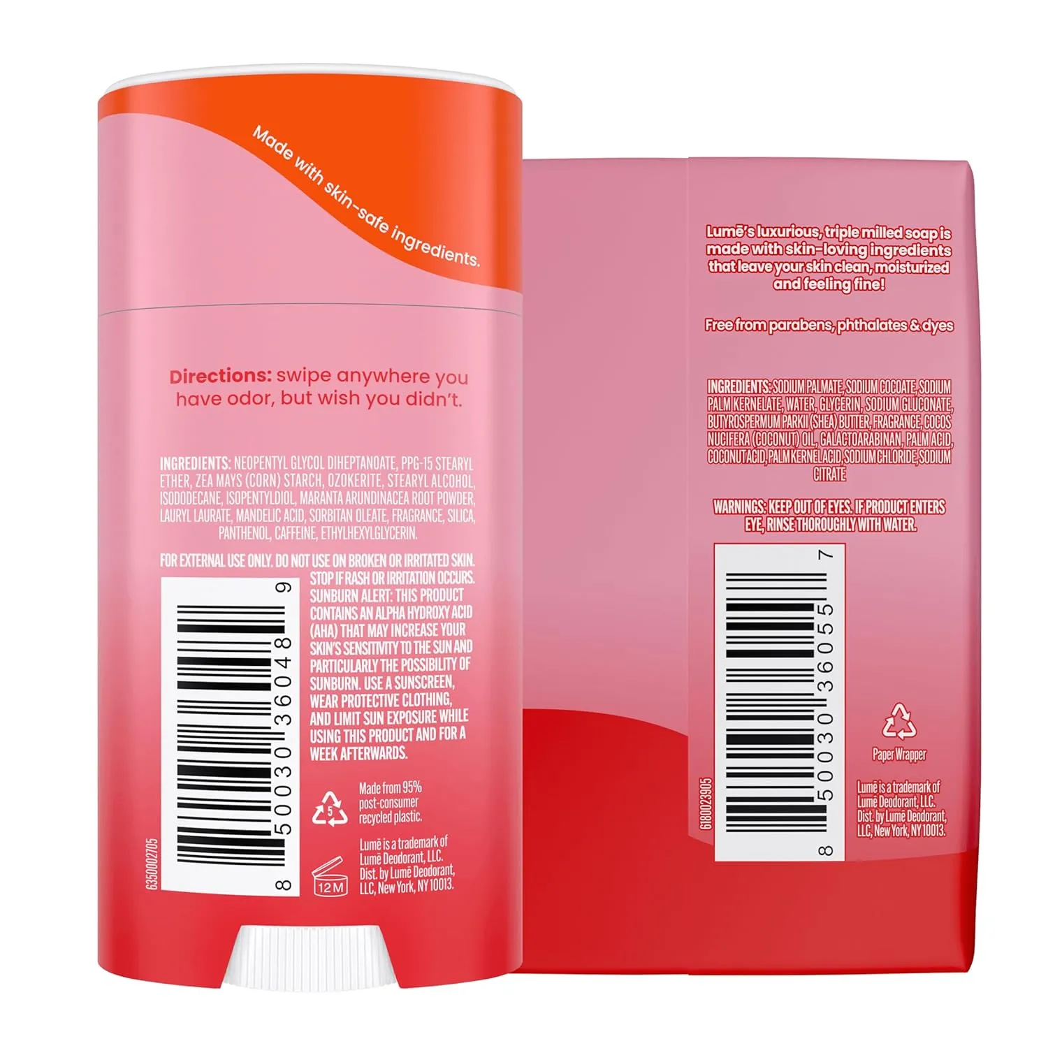 Lume Whole Body Deodorant And Soap - 2.6 Ounce Smooth Solid Stick With 72 Hour Odor Control (Pack of 2) and 5 Ounce Triple Milled Soap (Pack of 2) - Aluminum and Baking Soda Free (Peony Rose)