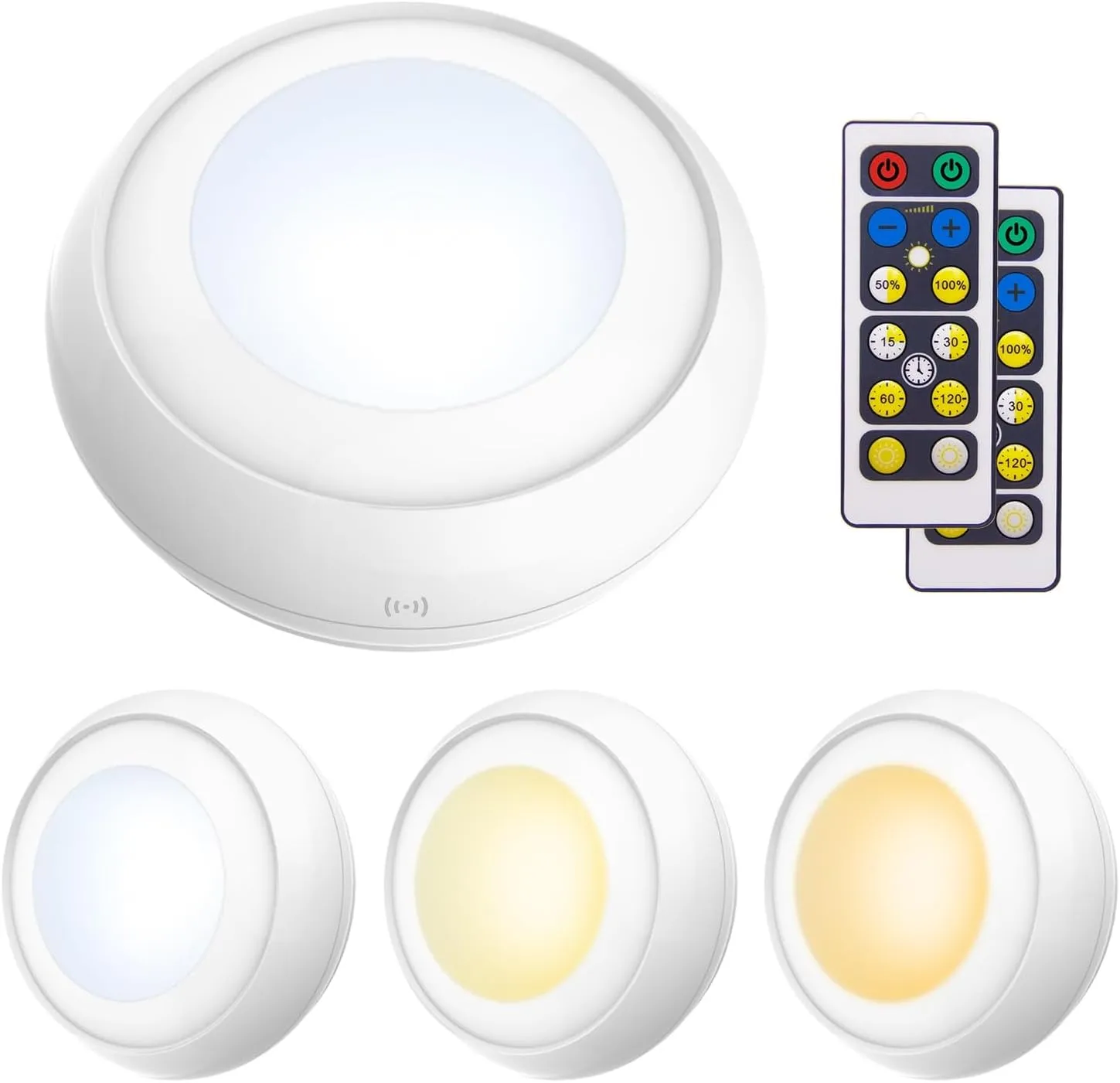 LUXSWAY Puck Lights, Battery Operated Push Lights, Dimmable Under Cabinet Light with 3 Modes White, Stick Up Tap Light for Closet, 4300K Natural White
