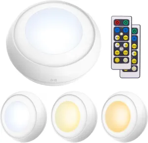 LUXSWAY Puck Lights, Battery Operated Push Lights, Dimmable Under Cabinet Light with 3 Modes White, Stick Up Tap Light for Closet, 4300K Natural White