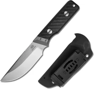 M Miguron Kramot Fixed Blade Knife 3.81" Satin M390 Blade Sandblasted Titanium And Carbon Fiber Handle Outdoor Camping Hiking Knife MGR301CBK