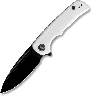 M Miguron Talism Flipper Folding Knife 3.01 Inches Black PVD D2 Blade White G10 Handle With Deep Steel Pocket Clip Camping Hiking Pocket Knife MGR810WHII
