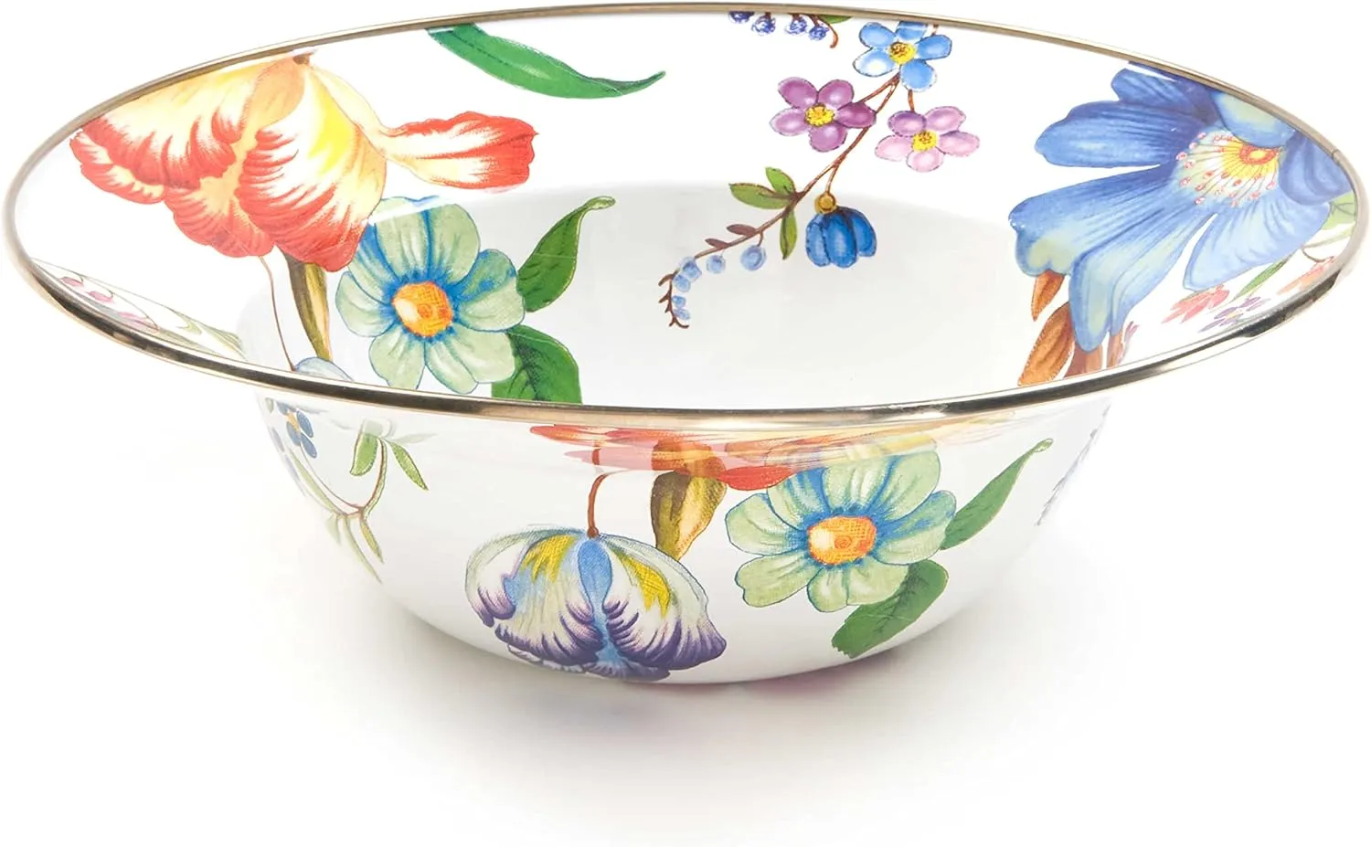 MACKENZIE-CHILDS Enamel Serving Bowl, Enamel Serveware Bowl, 12 Inches, White Flower Market