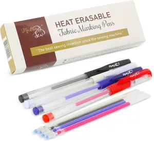 Madam Sew Heat Erasable Fabric Marking Pens for Sewing and Quilting | Fabric Markers for Sewing, Embroidery, Dressmaking with 4 Pens   4 Refills | No Ghost Lines, Disappearing Ink for Precise Marking