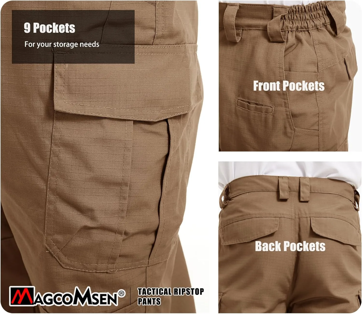 MAGCOMSEN Men's Tactical Pants 9 Pockets Ripstop, Water Repellent, Cargo Pants for Work, Hiking, Hunting(No Belt)