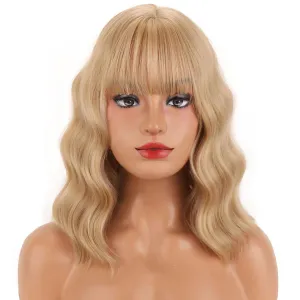 MAGQOO Blonde Wig for Women Ash Blonde Wig Short Curly Wavy Hair Wigs Blonde Wig with Bangs Synthetic Halloween Costume Cosplay Wigs