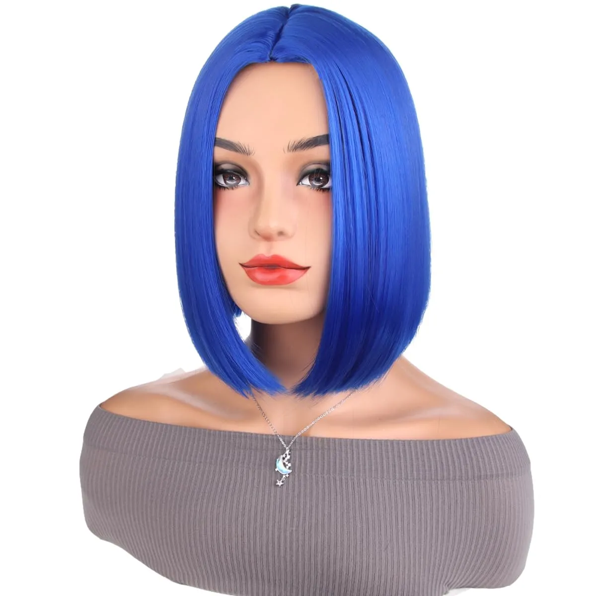 MAGQOO Blue Wig Blue Bob Side Part 10 Inches Women Girls Short Straight Wig Blue Hair Wigs Synthetic Heat Resistant Cosplay Costume Party Wigs