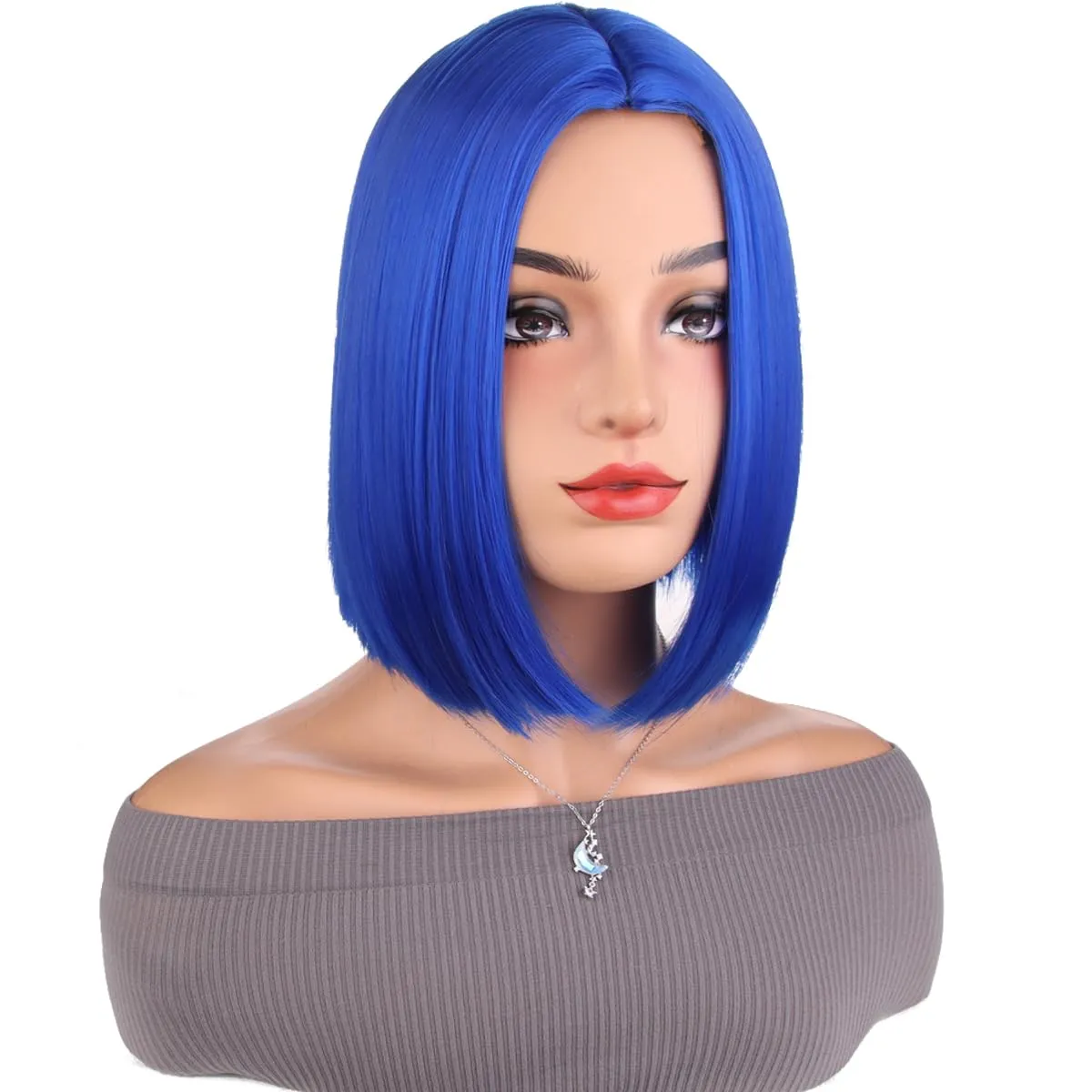 MAGQOO Blue Wig Blue Bob Side Part 10 Inches Women Girls Short Straight Wig Blue Hair Wigs Synthetic Heat Resistant Cosplay Costume Party Wigs