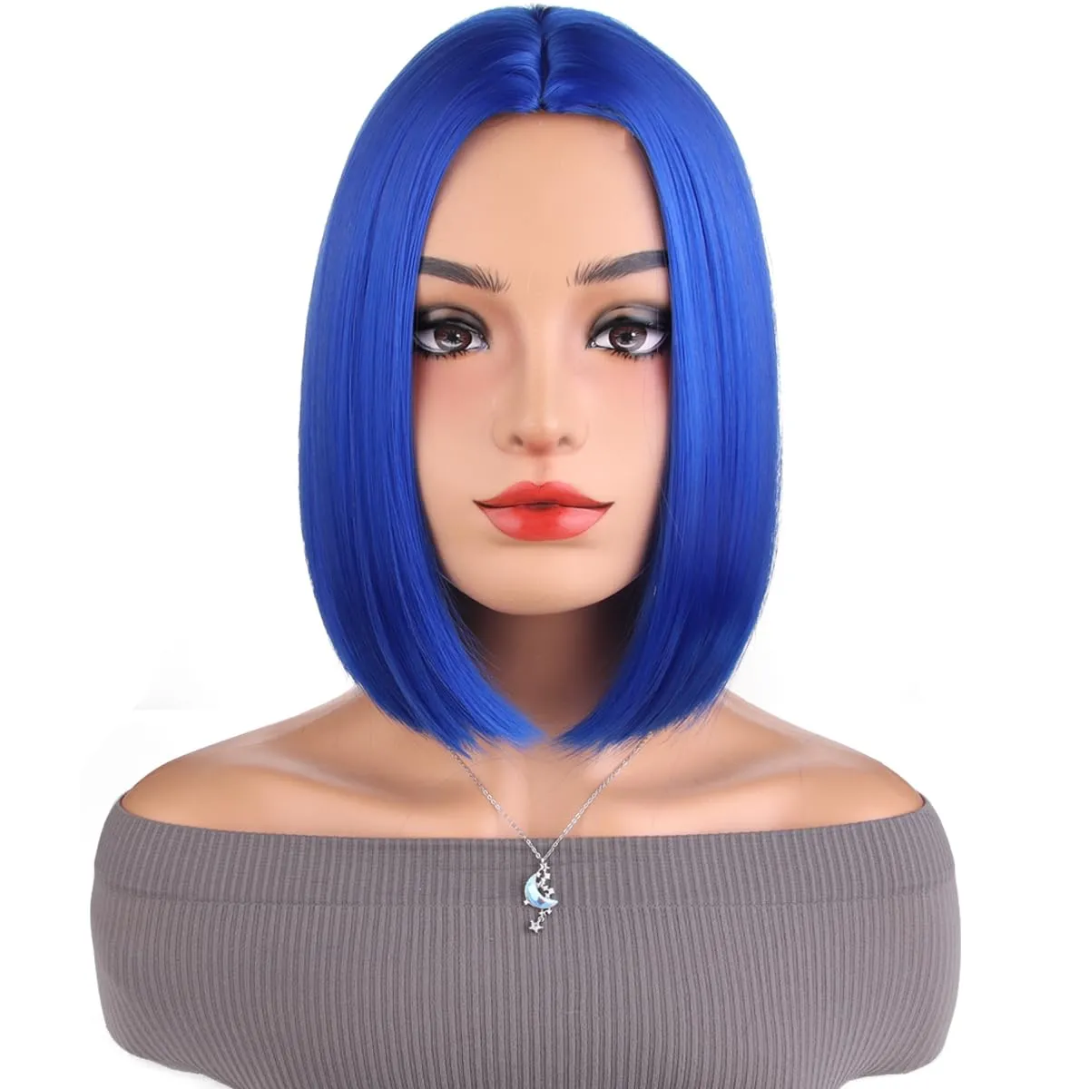 MAGQOO Blue Wig Blue Bob Side Part 10 Inches Women Girls Short Straight Wig Blue Hair Wigs Synthetic Heat Resistant Cosplay Costume Party Wigs