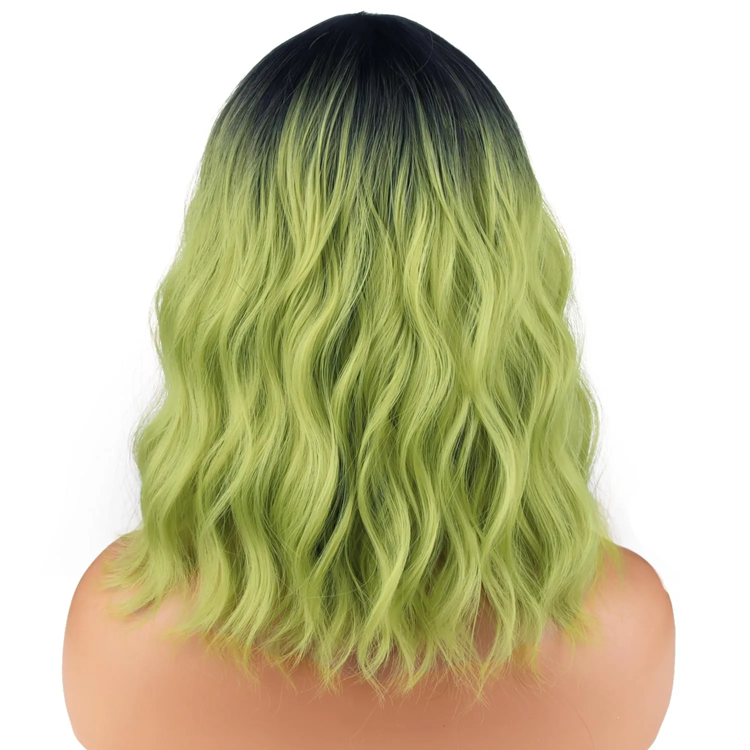 MAGQOO Green Wigs for Women Girls Matcha Green Wig Short Curly Wavy Wig with Bangs Synthetic Heat Resistant Halloween Cosplay Costume