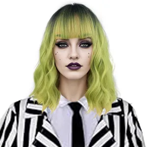 MAGQOO Green Wigs for Women Girls Matcha Green Wig Short Curly Wavy Wig with Bangs Synthetic Heat Resistant Halloween Cosplay Costume