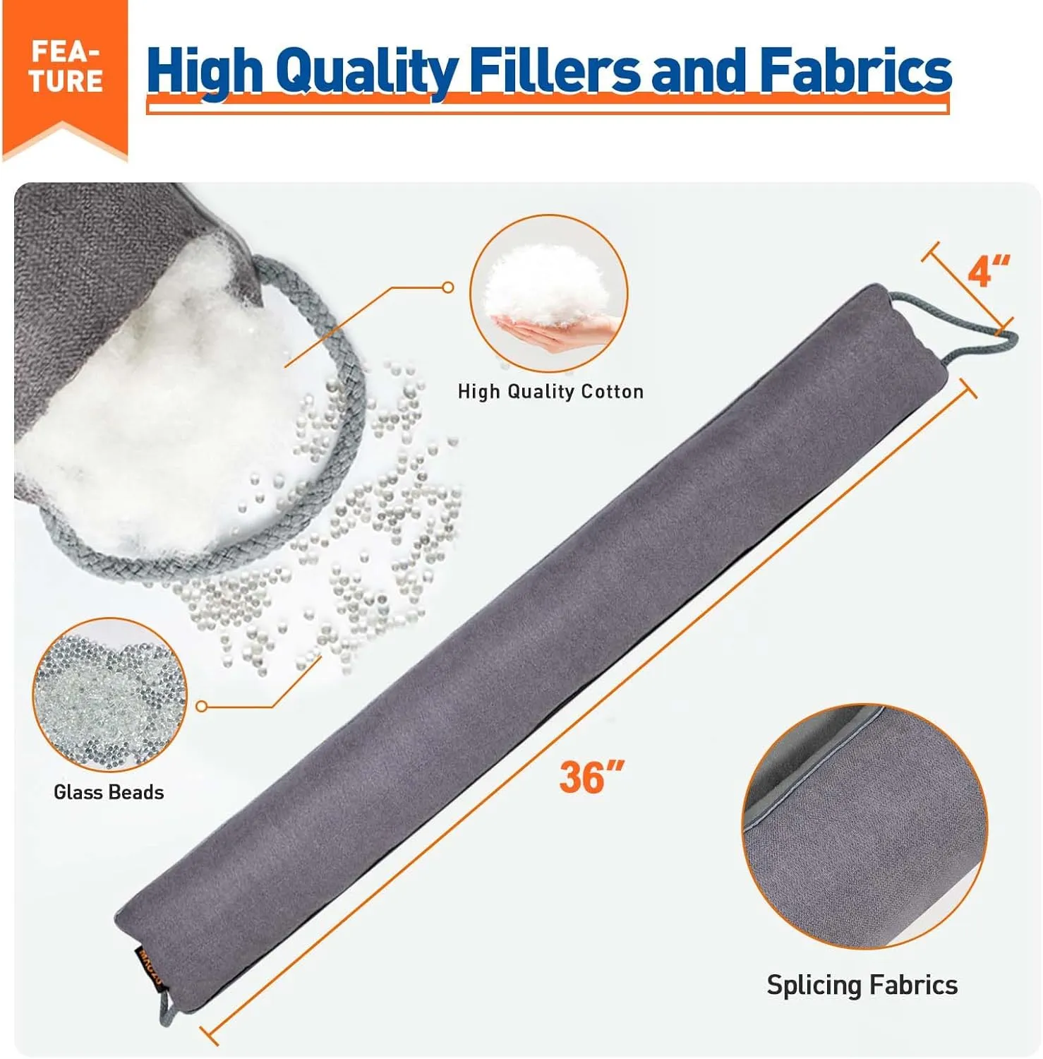 MAGZO Door Draft Stopper, 36 Inch Under Door Draft Blocker Noise Stopper, Weighted Wind Blocker Draft Guard for Bottom of Door, Gray