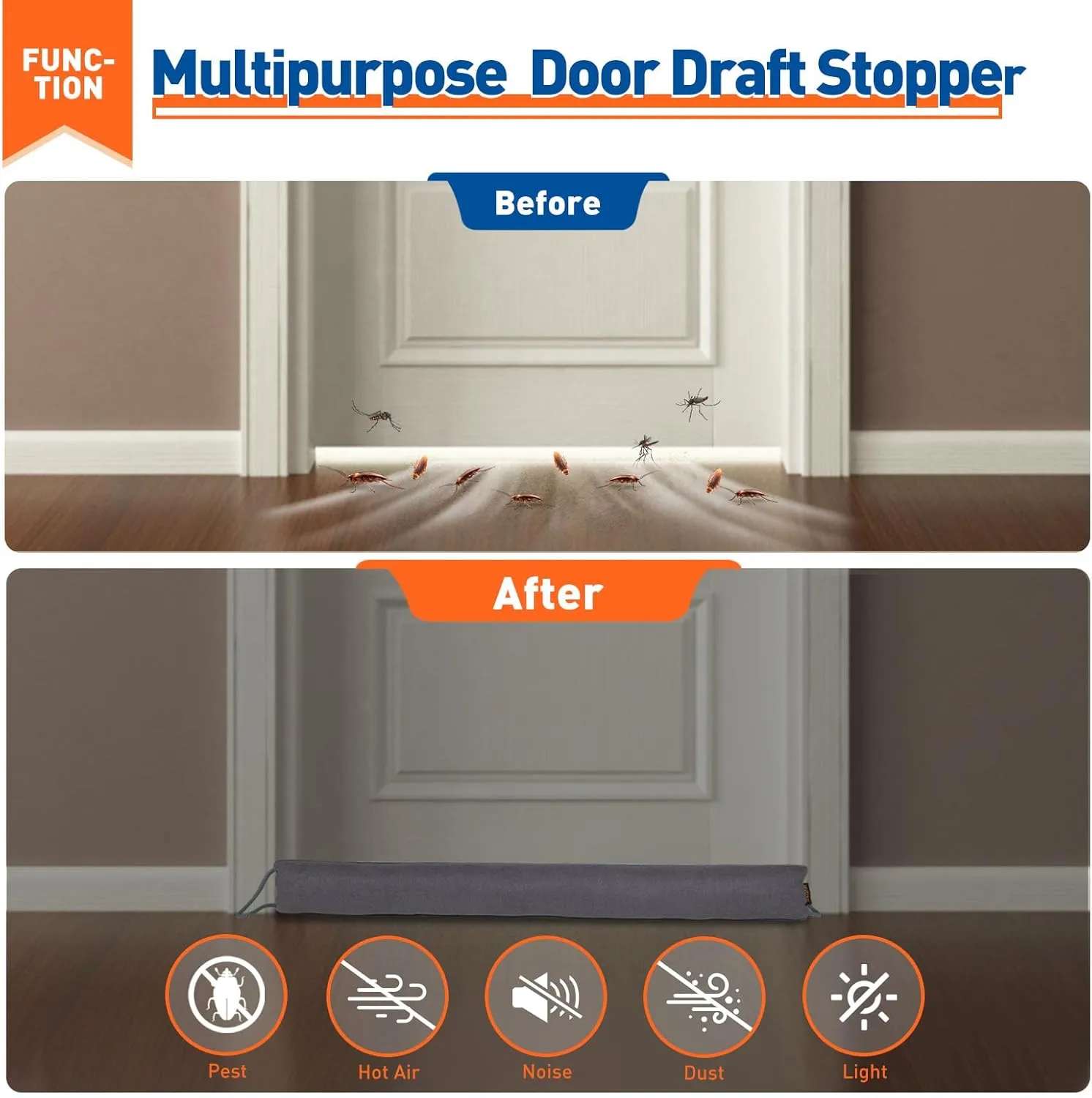 MAGZO Door Draft Stopper, 36 Inch Under Door Draft Blocker Noise Stopper, Weighted Wind Blocker Draft Guard for Bottom of Door, Gray
