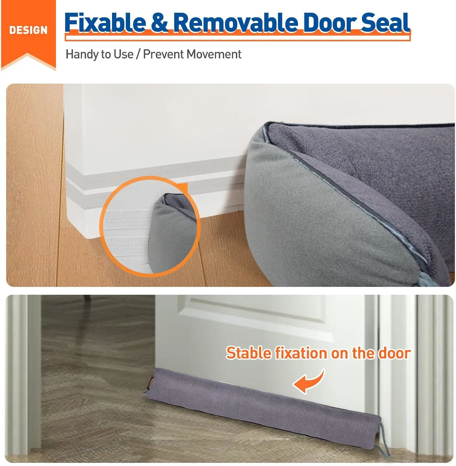 MAGZO Door Draft Stopper, 36 Inch Under Door Draft Blocker Noise Stopper, Weighted Wind Blocker Draft Guard for Bottom of Door, Gray