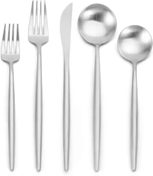 Matte Silverware Set, Oliviola 40-Piece Stainless Steel Flatware Cutlery Set Service for 8, Satin Finish Kitchen Utensil Set, Dishwasher Safe