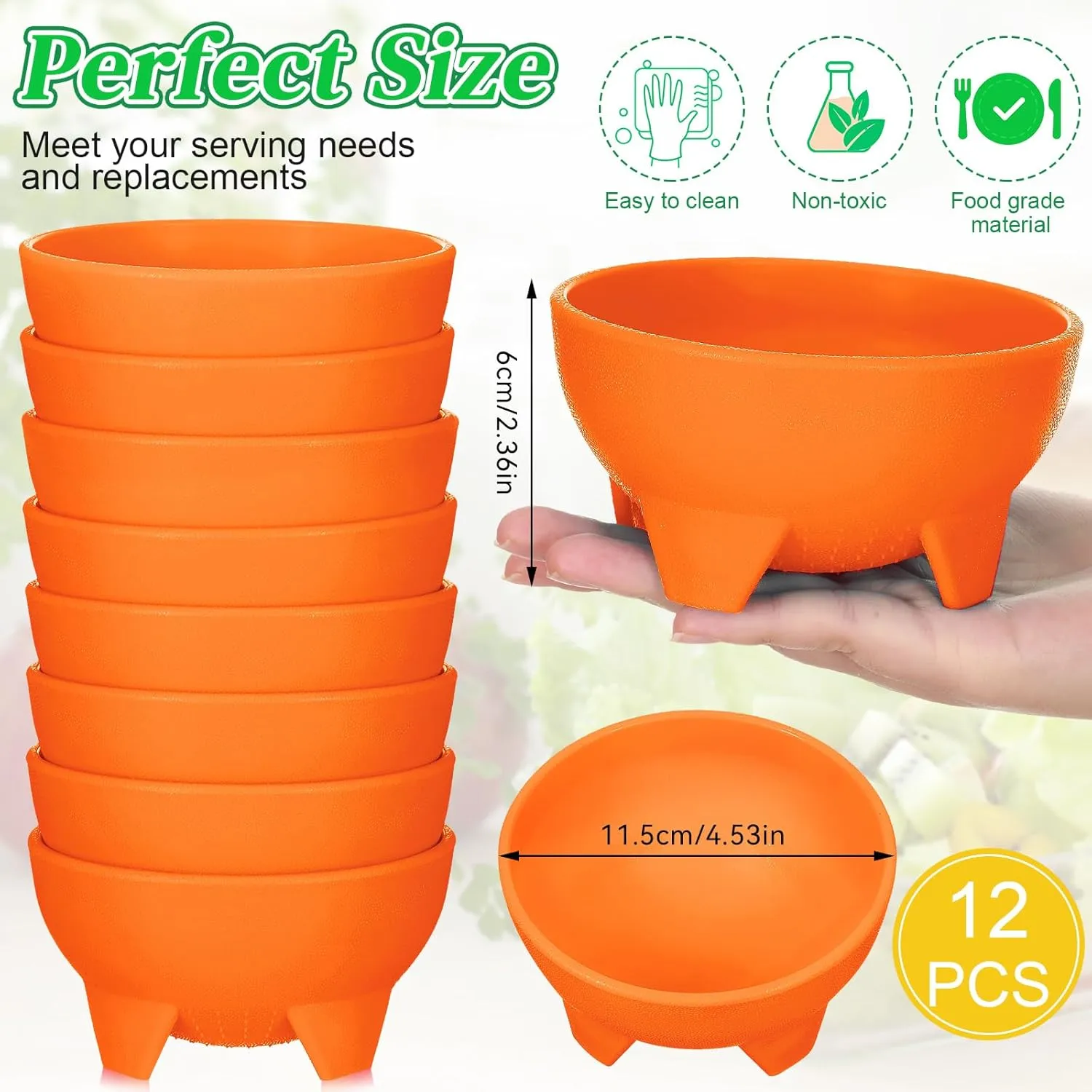 Maxcheck 12 Pcs Salsa Bowls for Party 4.5" Diameter, Plastic Mexican Salsa Bowls Guacamole Cute Chips and Food Serving Dish for Party Fiesta Chip Dish food Candy(Orange)