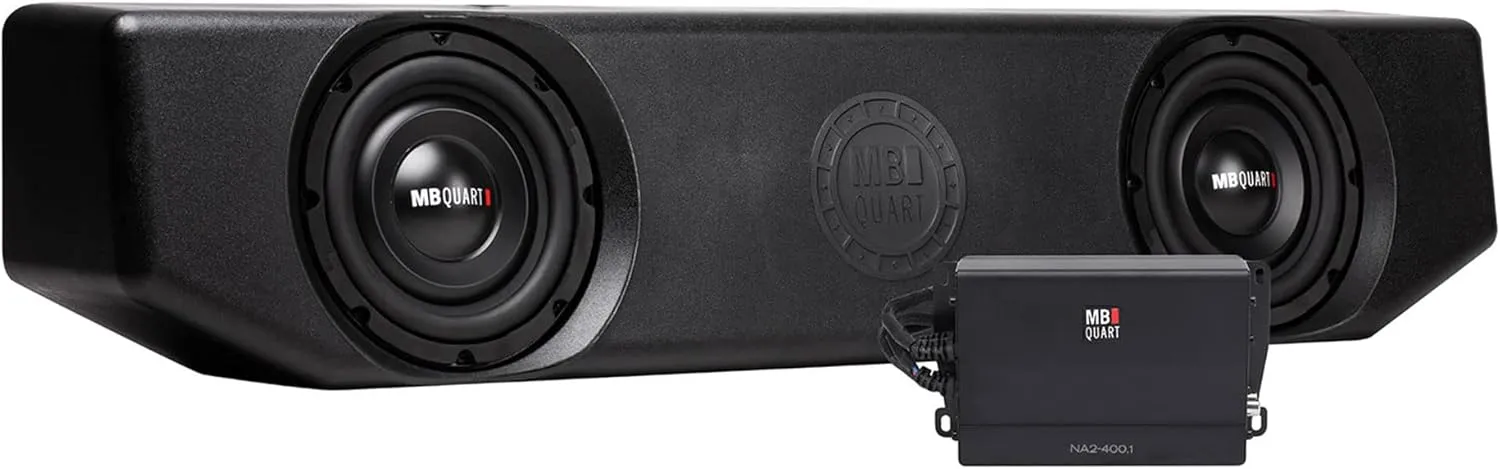 MB Quart MBQJT-SUBA-1 Jeep Gladiator Compatible Tuned Dual 8 Inch Subwoofer System with Enclosure, Wiring, and 400 Watt Amplifier