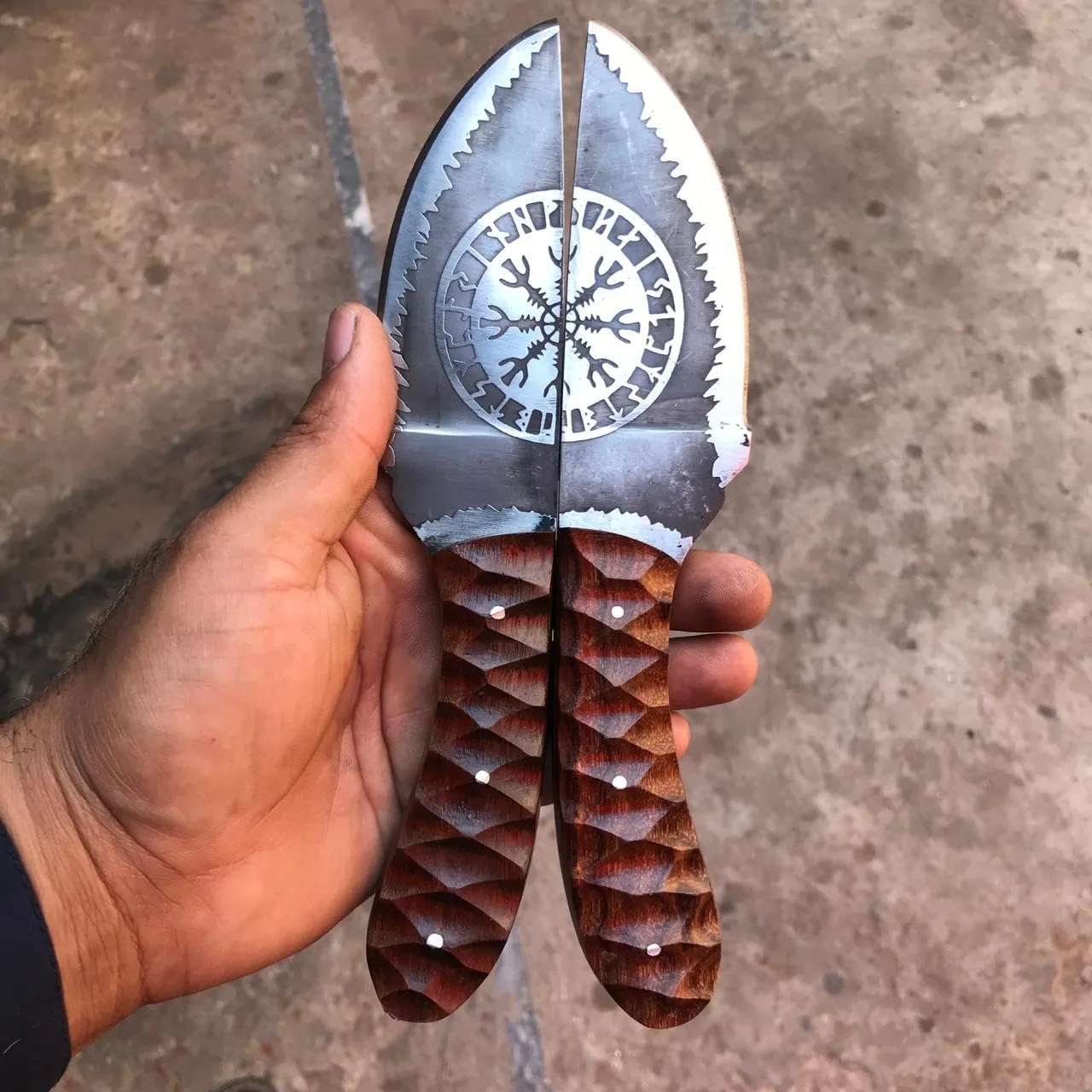 MDM King Tools] Pair Of Viking Knife - Fixed Blade Knives, Bowie/Hunting/Camping Blade, D2 Steel Blade With Leather Sheath Prop Tools, Birthday Gift For Him (Pair-Knife)