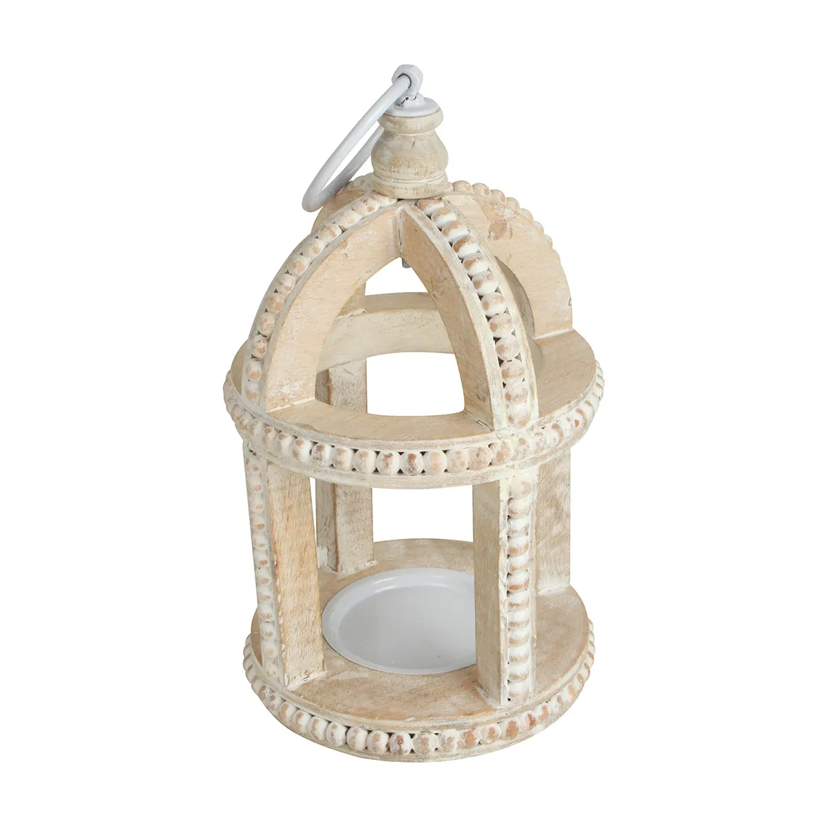 Medium Mango Wood Lantern Natural/Cream 28x16cm