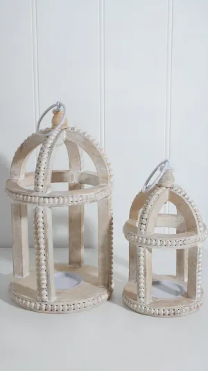 Medium Mango Wood Lantern Natural/Cream 28x16cm