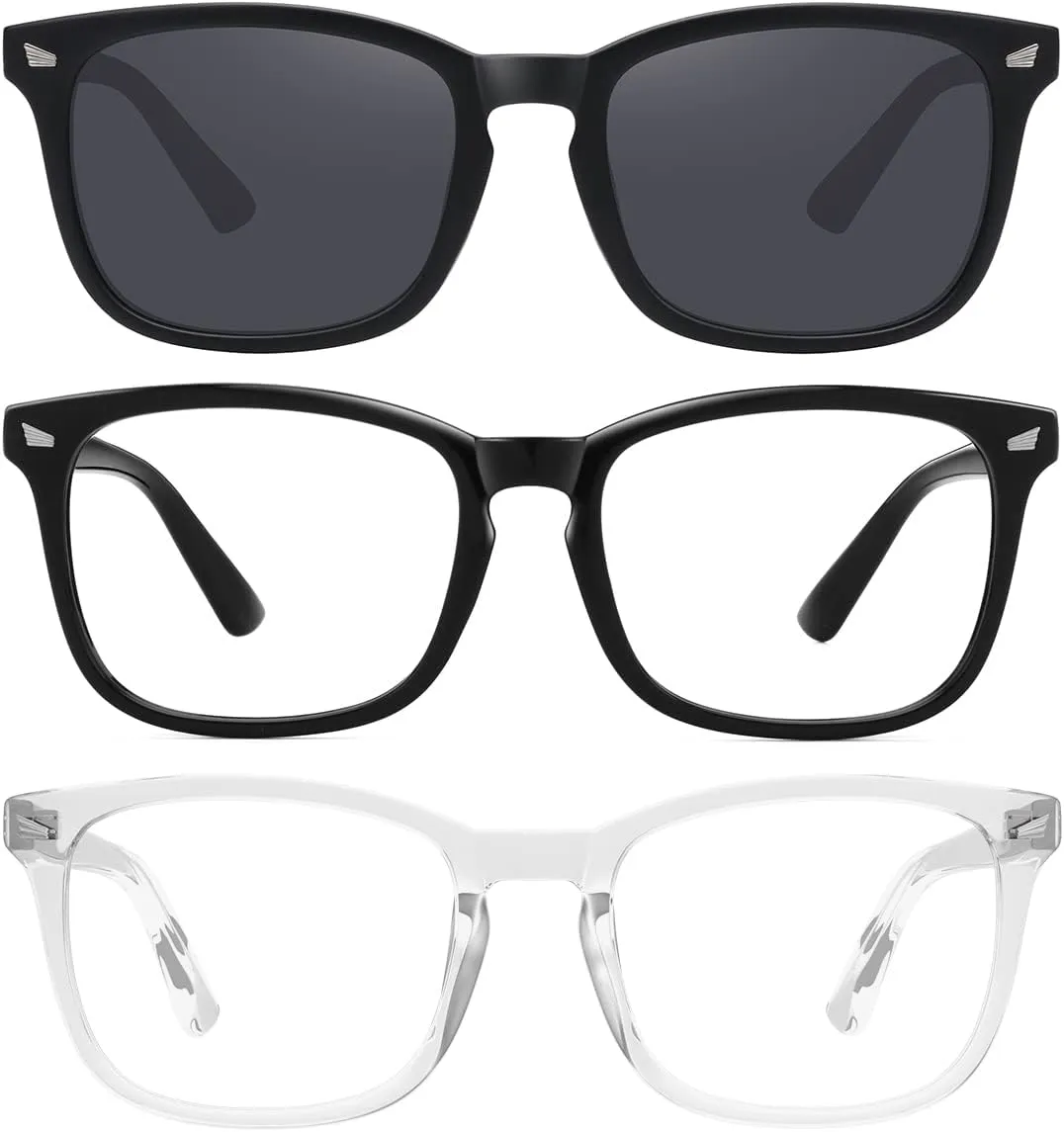 MEETSUN 3-Pack Blue Light Blocking Glasses, Anti Eye Strain Headache (Sleep Better), Computer Glasses UV400 Lens (Black   Clear   Matte Black Frame/Grey Lens)