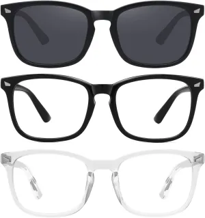 MEETSUN 3-Pack Blue Light Blocking Glasses, Anti Eye Strain Headache (Sleep Better), Computer Glasses UV400 Lens (Black   Clear   Matte Black Frame/Grey Lens)