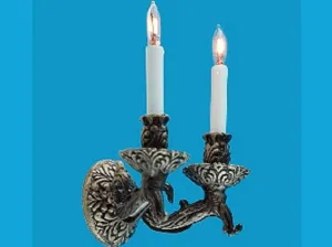 Melody Jane Dollhouse Double Candle Stick Wall Sconce 12V Tudor Light Electric Lamp