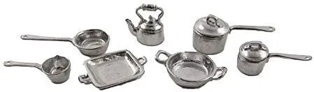 Melody Jane Dolls Houses Dollhouse Pewter Cookware Kitchen Accessory Set 1:24 Half Scale Miniature