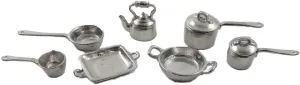 Melody Jane Dolls Houses Dollhouse Pewter Cookware Kitchen Accessory Set 1:24 Half Scale Miniature