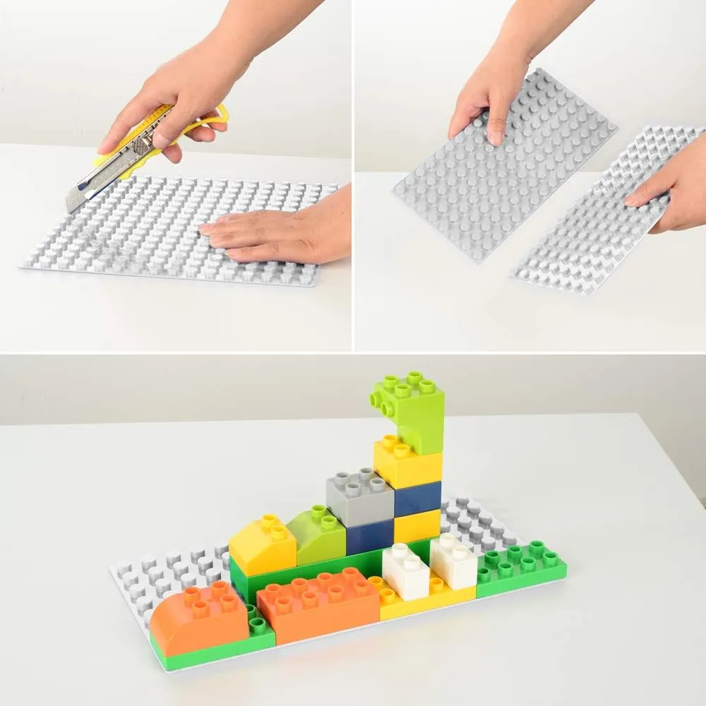 MIMAX Self-Adhesive Baseplates Compatible with DUPLO, Peel-and-Stick Baseplate for DIY Play Table or Wall - 4 Pack (10" x 10") (Light Gray)