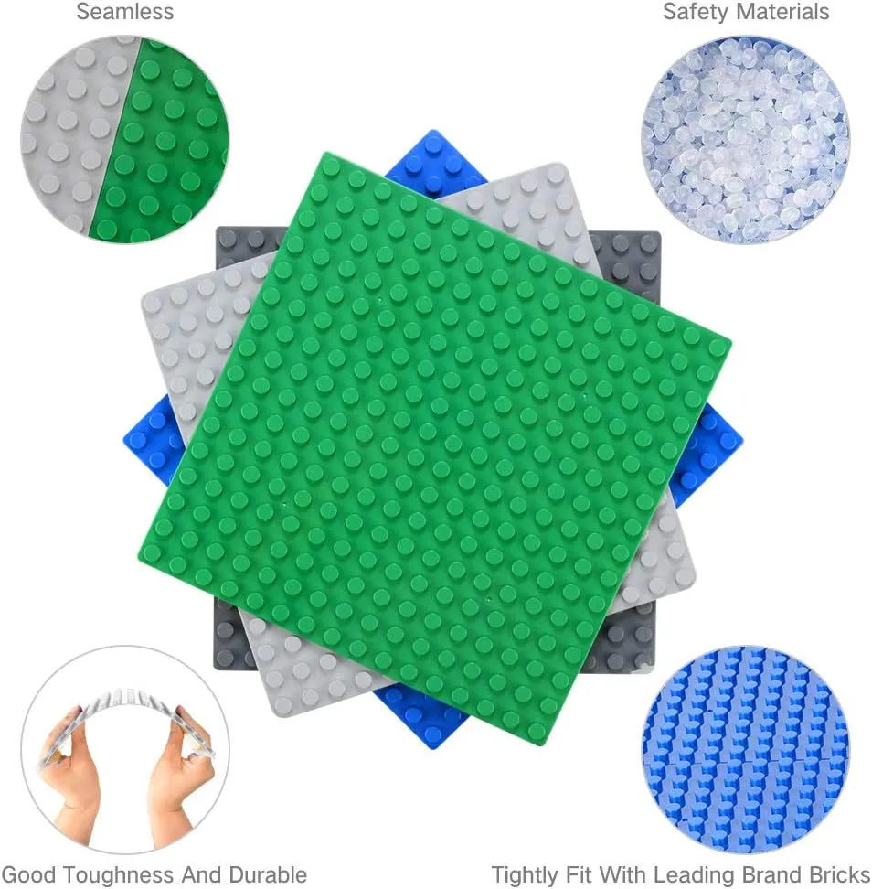 MIMAX Self-Adhesive Baseplates Compatible with DUPLO, Peel-and-Stick Baseplate for DIY Play Table or Wall - 4 Pack (10" x 10") (Light Gray)