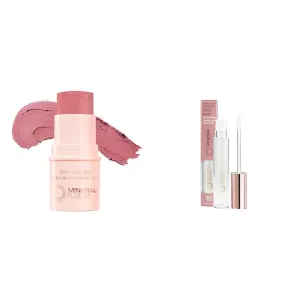 Mineral Fusion 3-in- Color Stick Rosette & Hydro-Shine Lip Gloss Plumper, Clear, 0.15oz Value Bundle