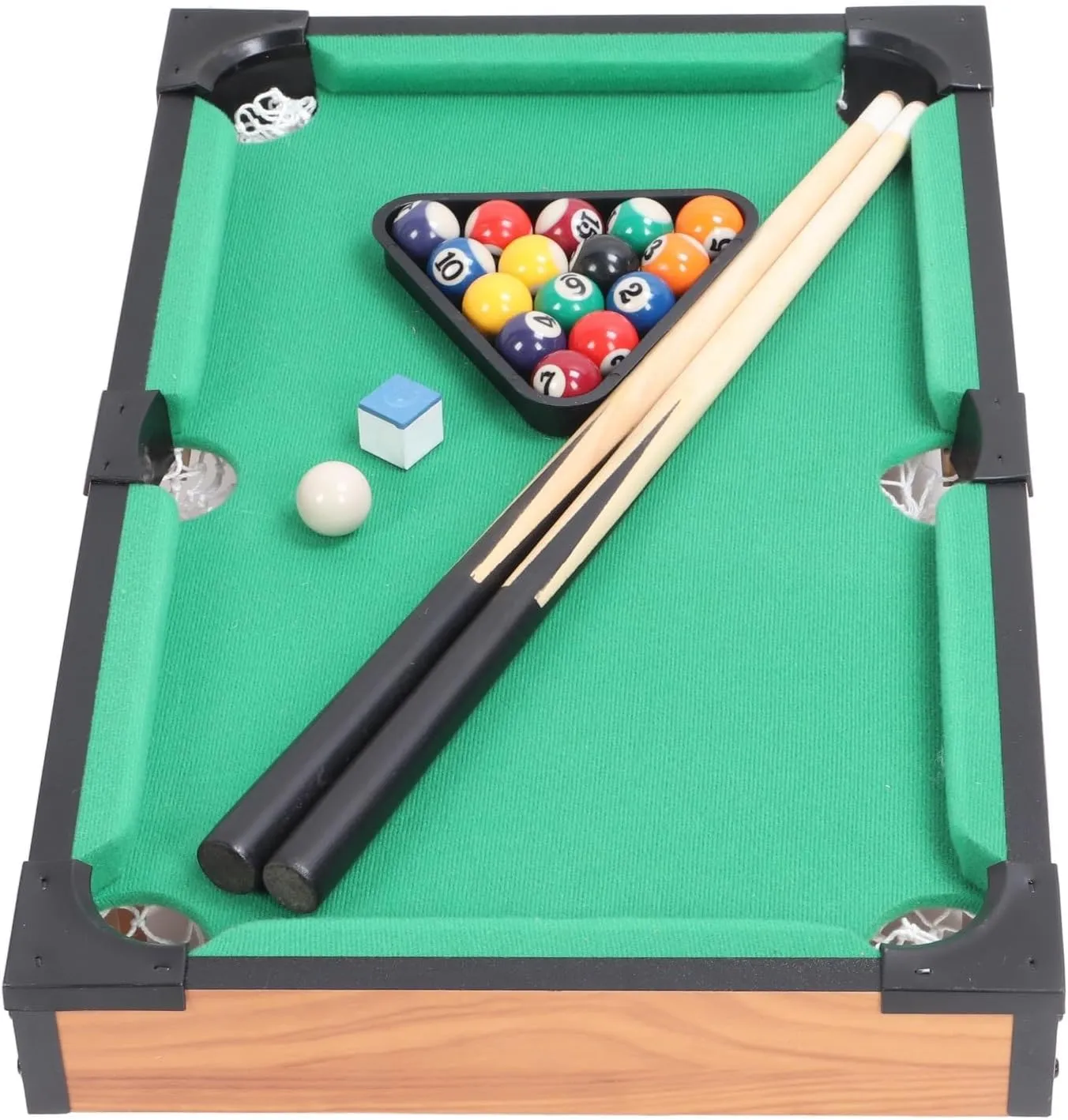Mini Pool Table Set - Tabletop Billiards Game with Pool Balls, Cues, Triangle Rack, Chalk, Compact Family Entertainment
