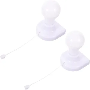 Mobestech 2pcs Stick Up Light Bulb Battery Powered Wireless Wardrobes Pull Cord Bulb Wall Mounted Cabinet Night Light