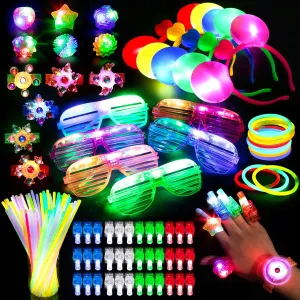 Mocoosy 103PCS Glow in the Dark Party Supplies, Light Up Party Favors for Kids 4-8 8-12, Neon Toys Bulk Party Pack With Glow Stick, Led Glasses, Spinner Bracelets, Finger Lights, Jelly Ring, Headbands