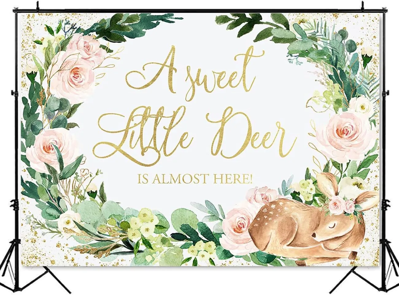 Mocsicka Deer Baby Shower Backdrop for Girl Deer A Sweet Little Deer is Almost Here Party Decoration Pink Flower Woodland Oh Deer Photo Booth Props (7x5ft (82x60 inch))