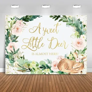 Mocsicka Deer Baby Shower Backdrop for Girl Deer A Sweet Little Deer is Almost Here Party Decoration Pink Flower Woodland Oh Deer Photo Booth Props (7x5ft (82x60 inch))