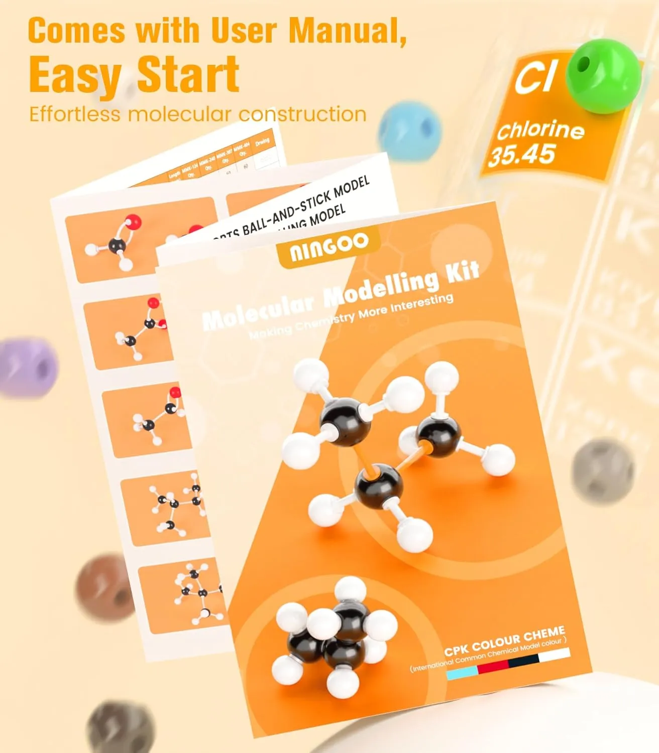 Molecular Model Kit-240 PCS,Chemistry Molecular Visual Modeling Kit for Organic＆Inorganic Learning,Atomic Element Model Set for Chemistry Classes,Supply to Students ＆ Teachers