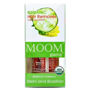 MOOM Organic Sugar Wax Kit for Hair Removal for Body & Bikini (3 oz.) All-Natural Sugaring Glaze with Cucumber & Green Tea – Includes 12 Waxing Strips & 6 Applicators