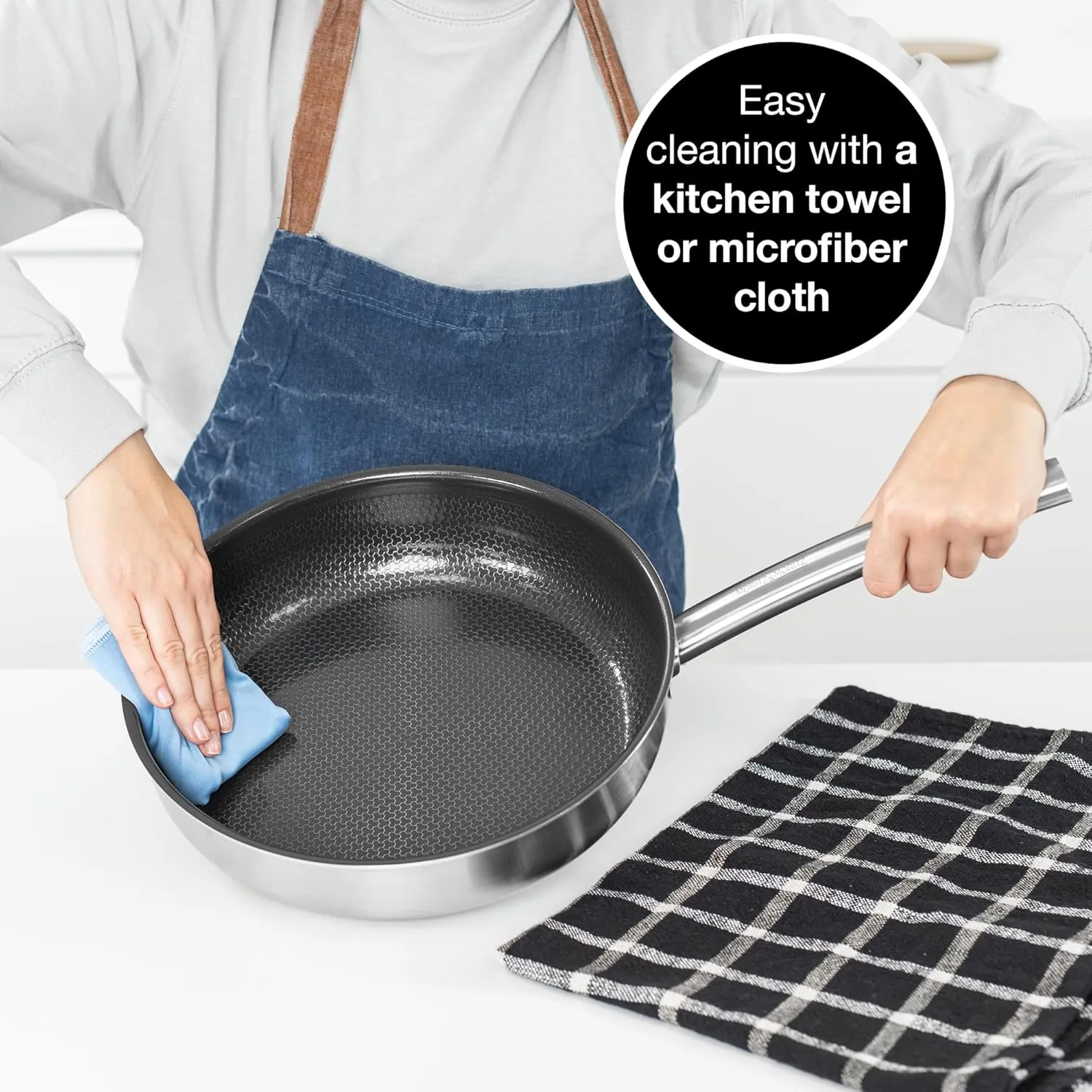 Moritz & Moritz 11-Inch Induction Frying Pan, Stainless Steel Nonstick Skillet with Ceramic Honeycomb Coating, Compatible with Gas, Electric & Induction Cooktops, Dishwasher Safe