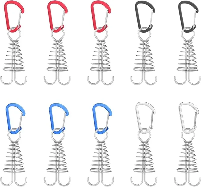 Morobor Deck Anchor Pegs, 10pcs Windproof Aluminium Alloy Fish bone Tent Stakes with Spring Buckle Portable Wind Rope Anchor for Outdoor Camping