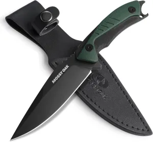 Mossy Oak 9.5" Hunting Knife with Sheath, 14C28N Full Tang Fixed Blade Knife, G10 Handle Outdoor Knife for Survival, Camping, Hiking(Green)