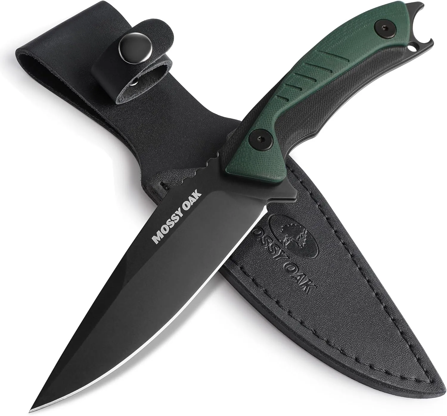 Mossy Oak 9.5" Hunting Knife with Sheath, 14C28N Full Tang Fixed Blade Knife, G10 Handle Outdoor Knife for Survival, Camping, Hiking(Green)
